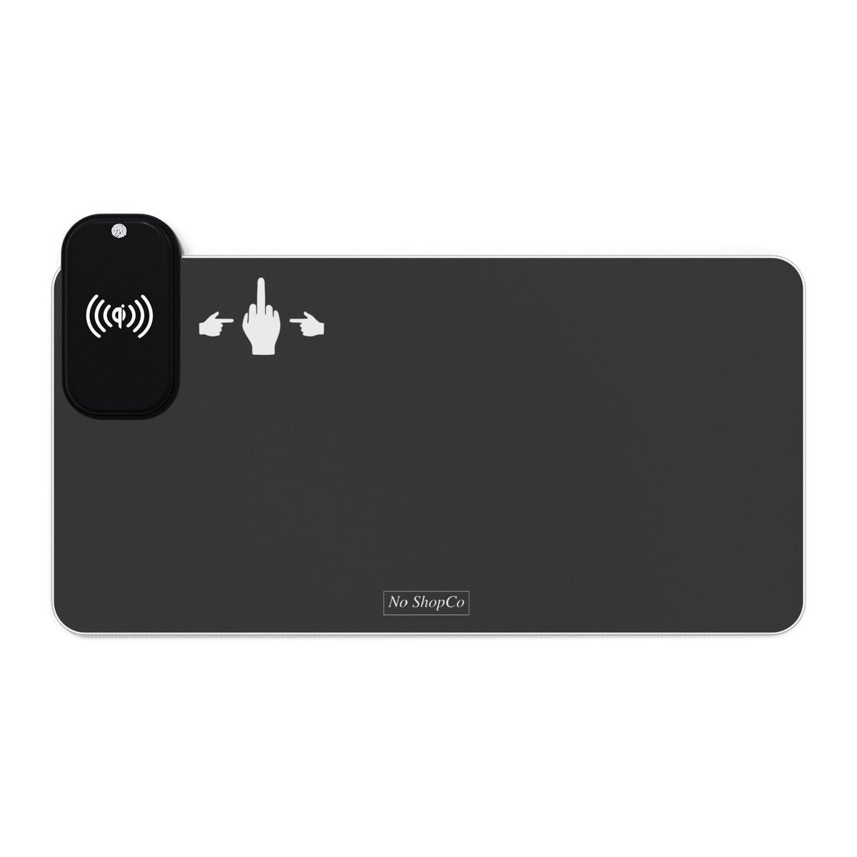 No ShopCo Pointer Finger black RGB wireless-charging mouse pad with white hand graphic