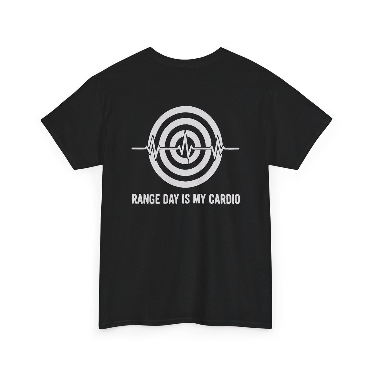 No ShopCo Range Day Is My Cardio T-shirt with white target-and-heartbeat back graphic