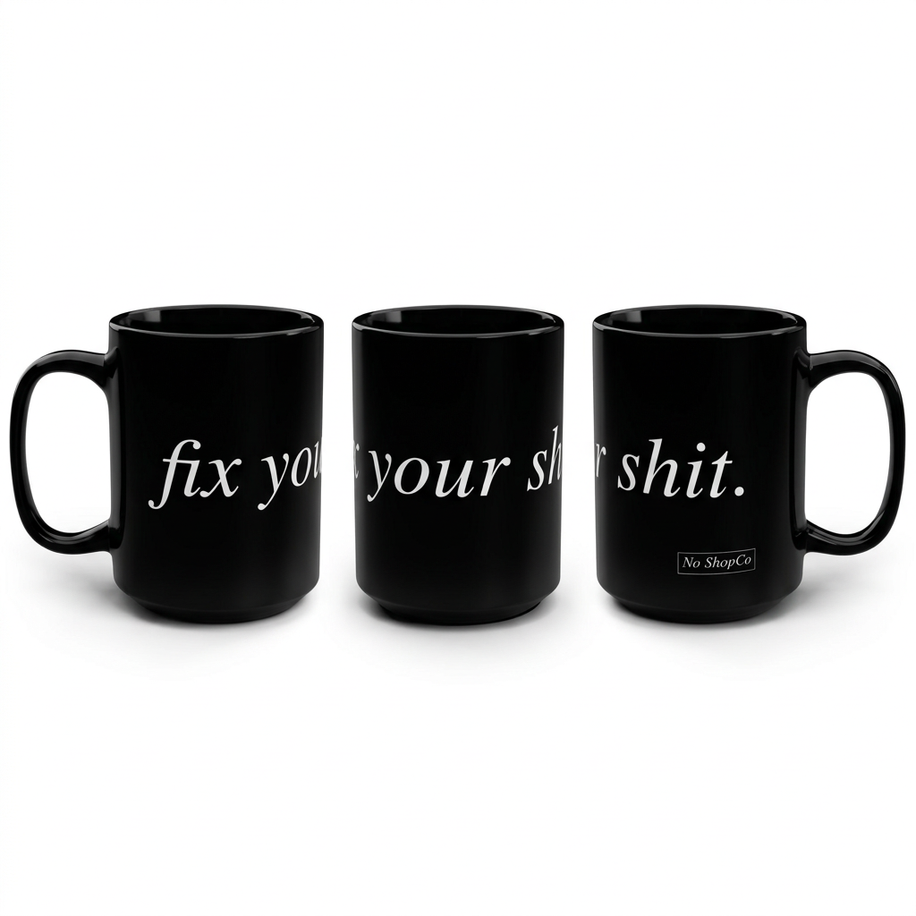 No ShopCo FYS 15oz black mug, white script – photo 5
