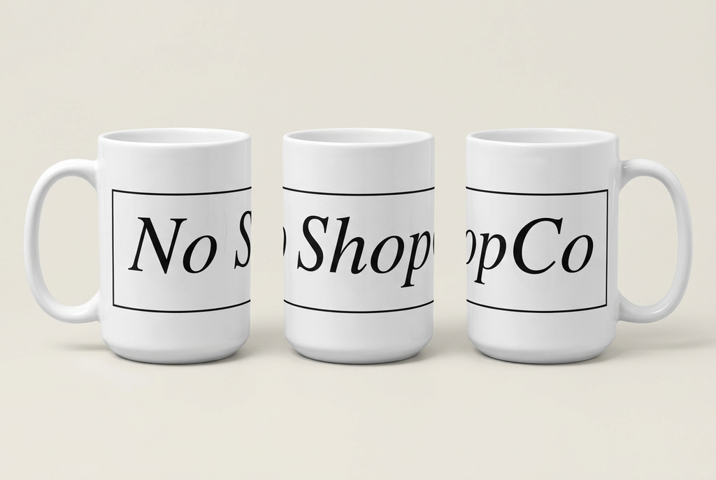 No ShopCo Logo 15oz white ceramic coffee mug with black framed logo – photo 5