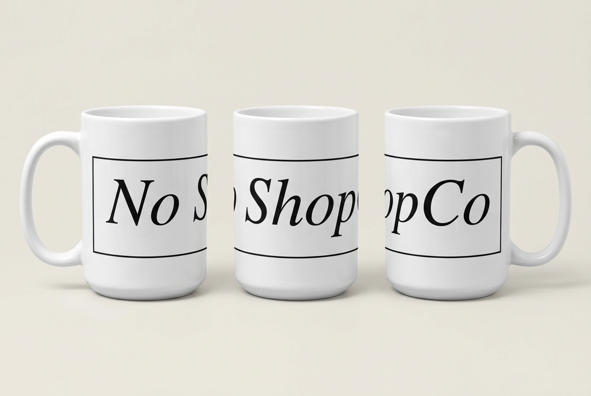 No ShopCo Logo 15oz white ceramic coffee mug with black framed logo – photo 5