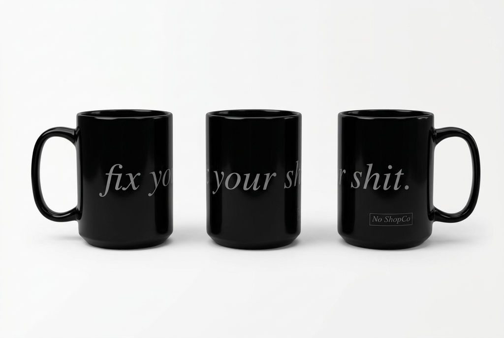 No ShopCo FYS 15oz black mug, gray script – photo 5