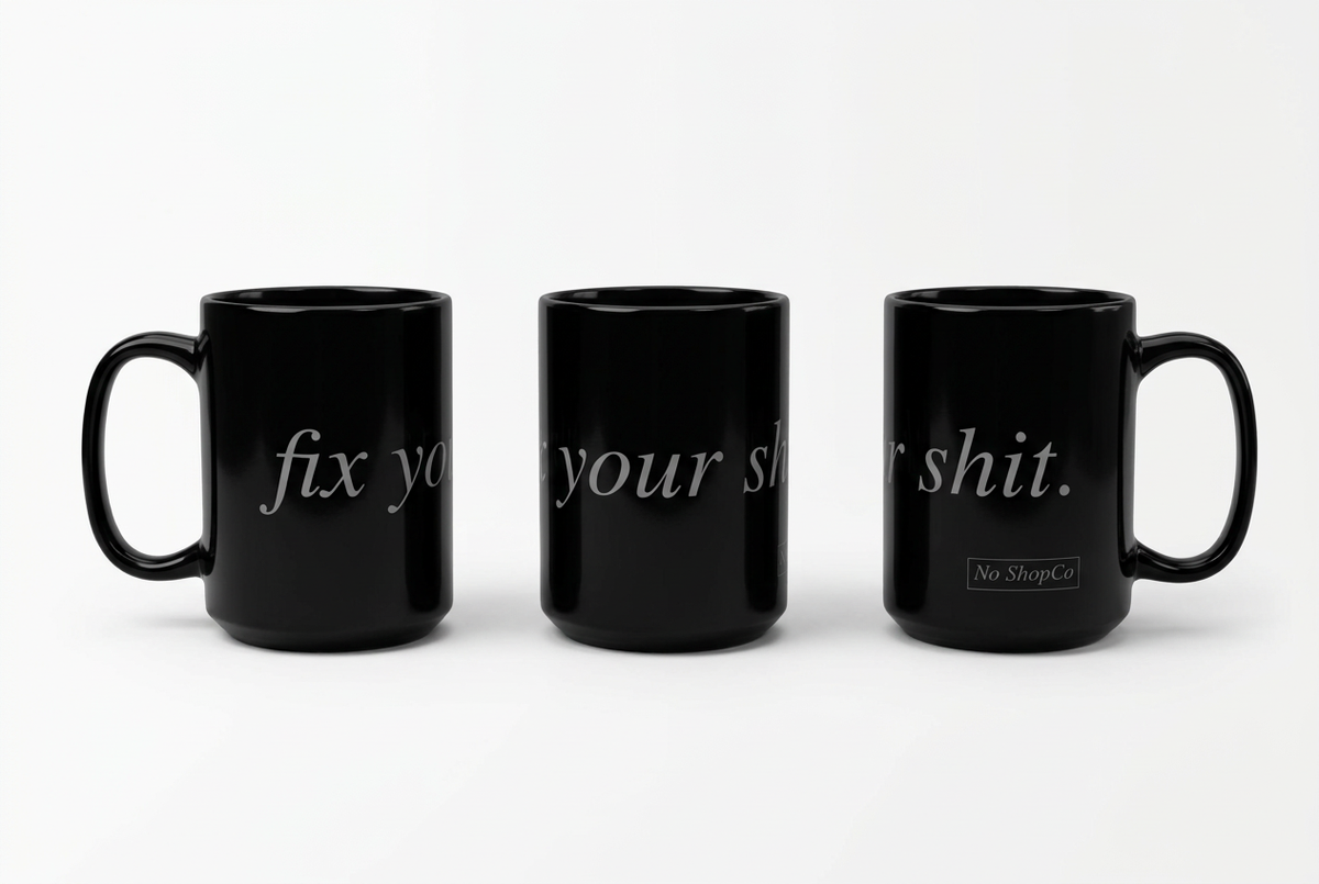 No ShopCo FYS 15oz black mug, gray script – photo 5
