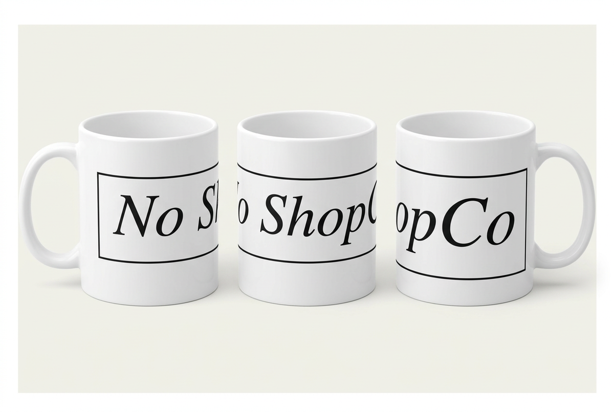 No ShopCo Logo 11oz white ceramic coffee mug with black framed logo – photo 5